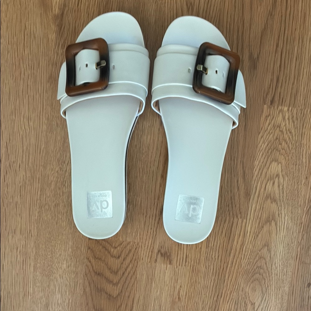 White Slide Sandals with Buckle - Picture 3 of 3